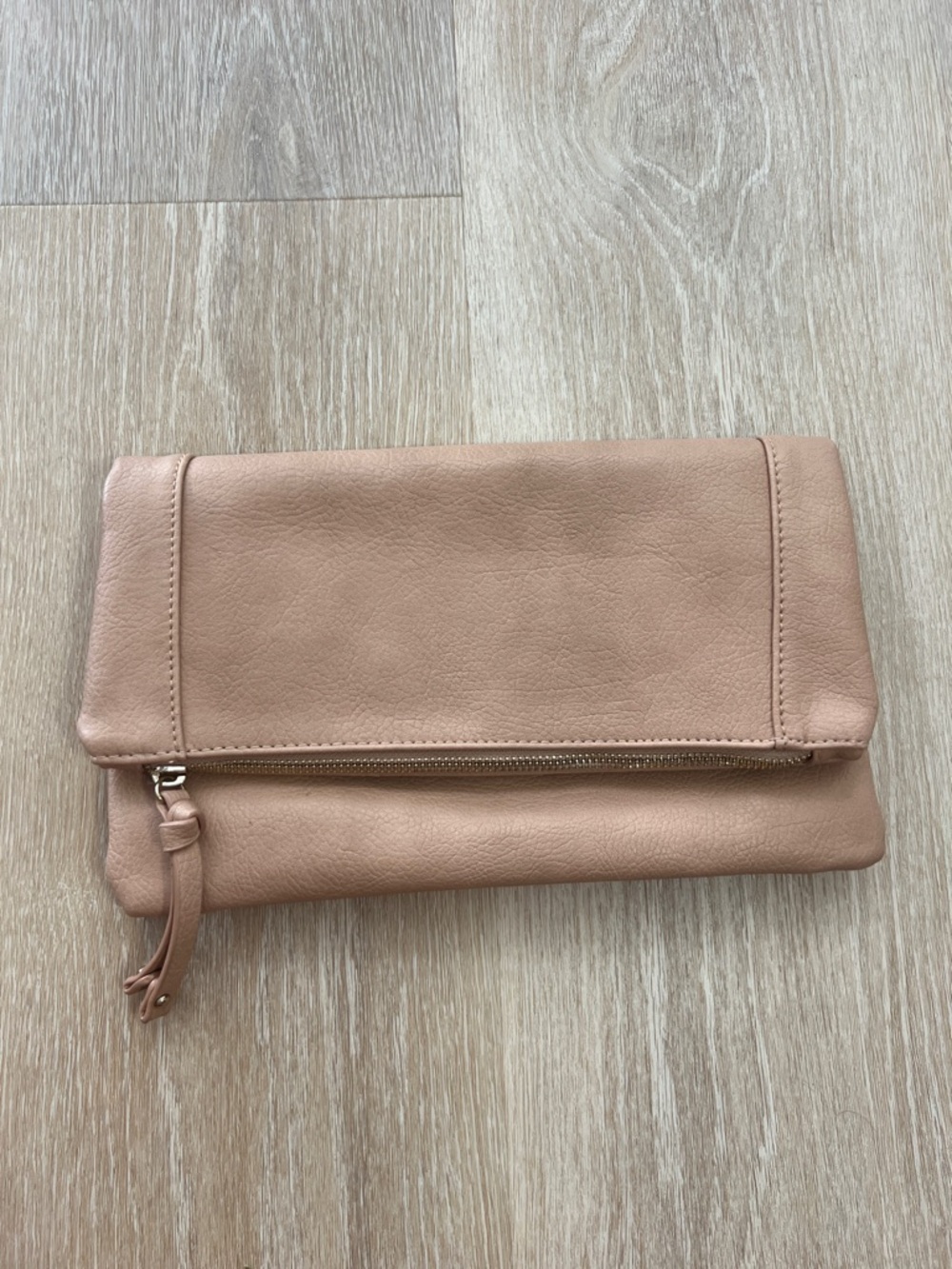 Leather Foldover Clutch in Blush Pink